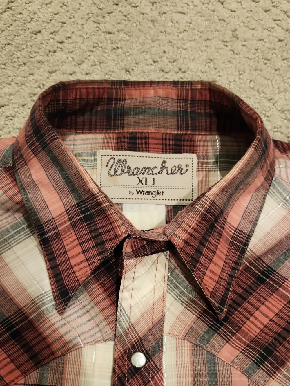 VINTAGE Wrangler Red and White Plaid Western Snap Shirt XLT